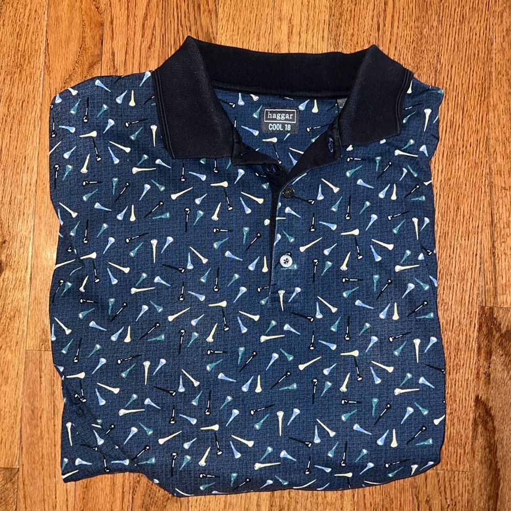 Haggar Blue Cool 18 Button Down Collared Polo Golf Tees Men’s Size XL